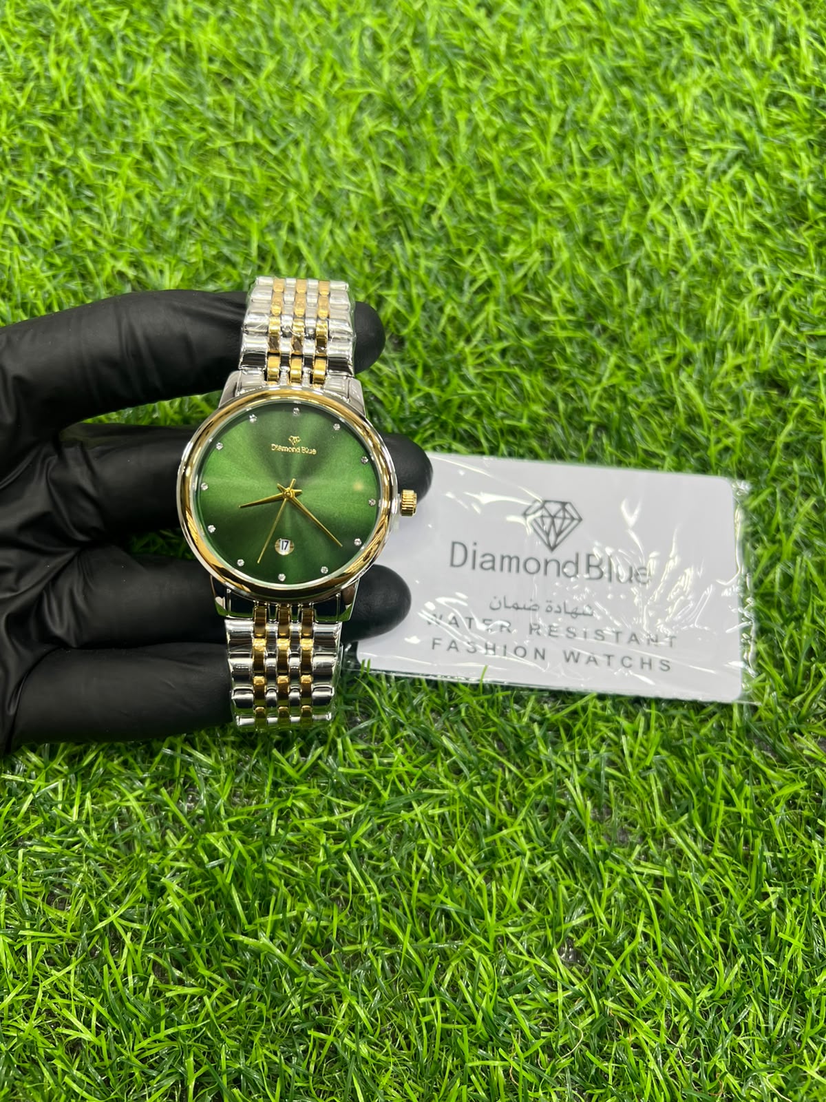 Verdant green dial two-tone bracelet watch