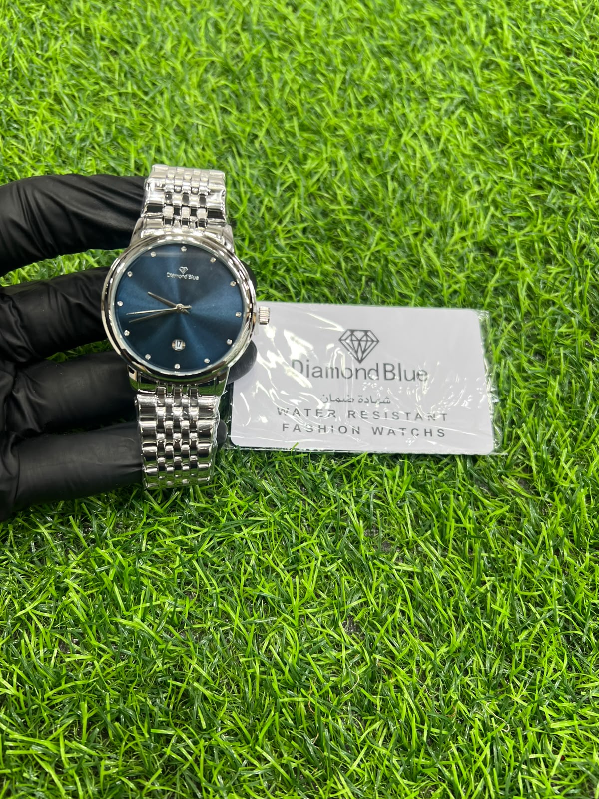 Atlantic blue dial silver bracelet watch
