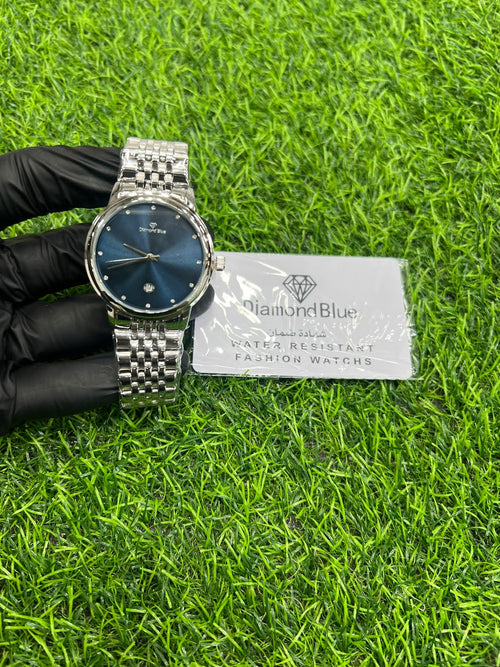 Atlantic blue dial silver bracelet watch