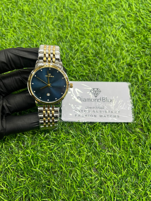 Azure blue dial two-tone watch