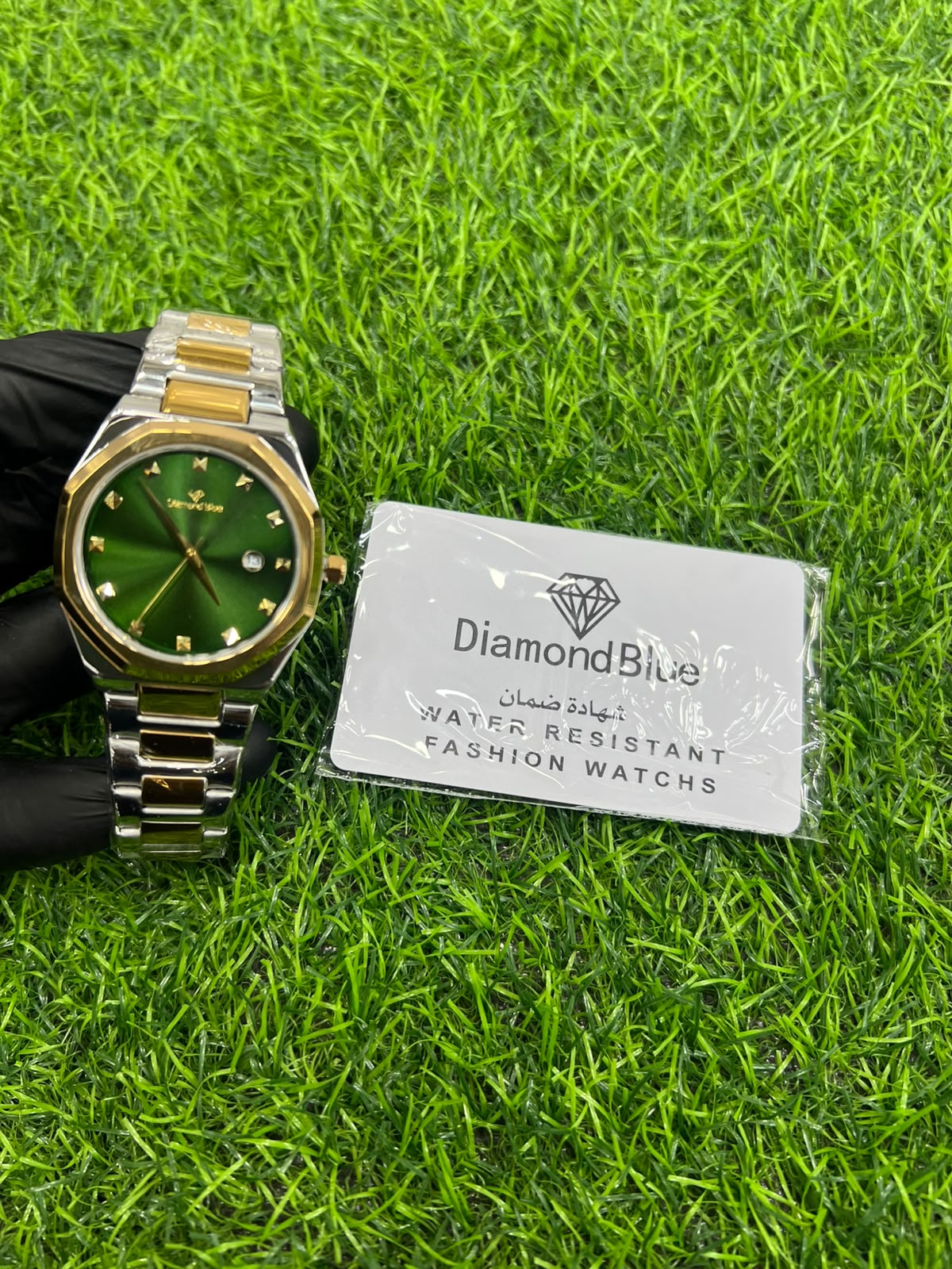 Forest green dial two-tone watch