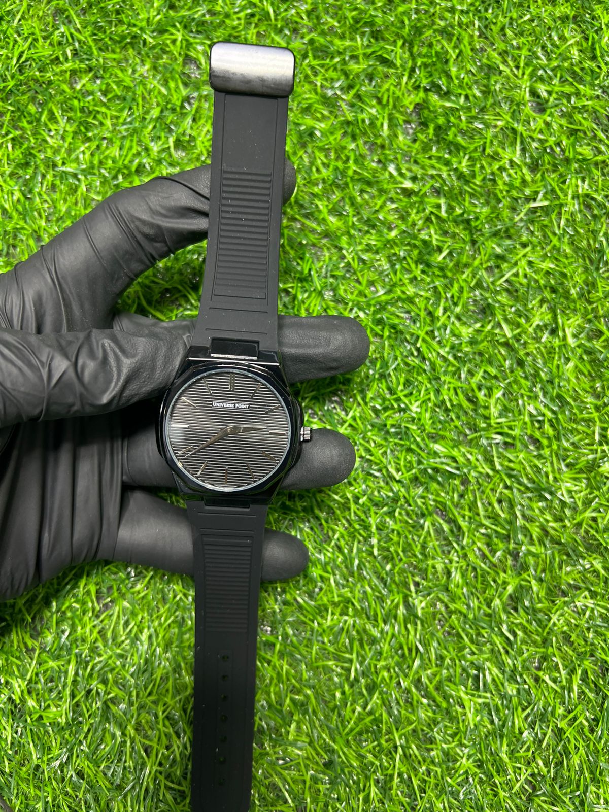 Graphite grey dial black strap watch