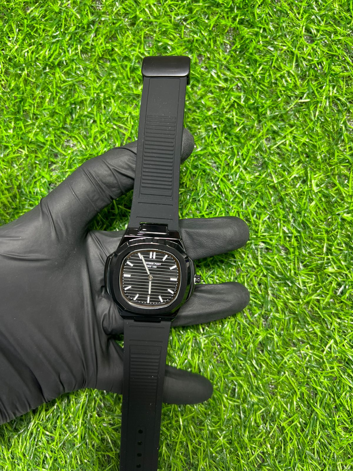 Charcoal square black strap watch